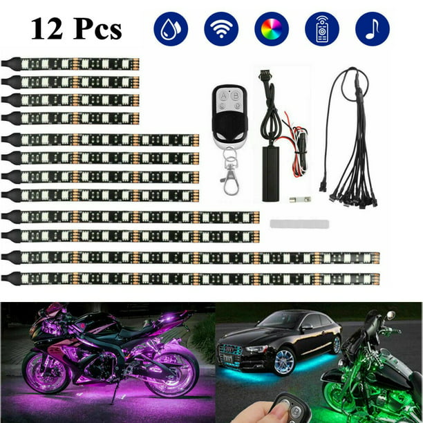 12pcs Vehicle Motorcycle Universal 15 Colors LED Light Flexible Strips Kit New 